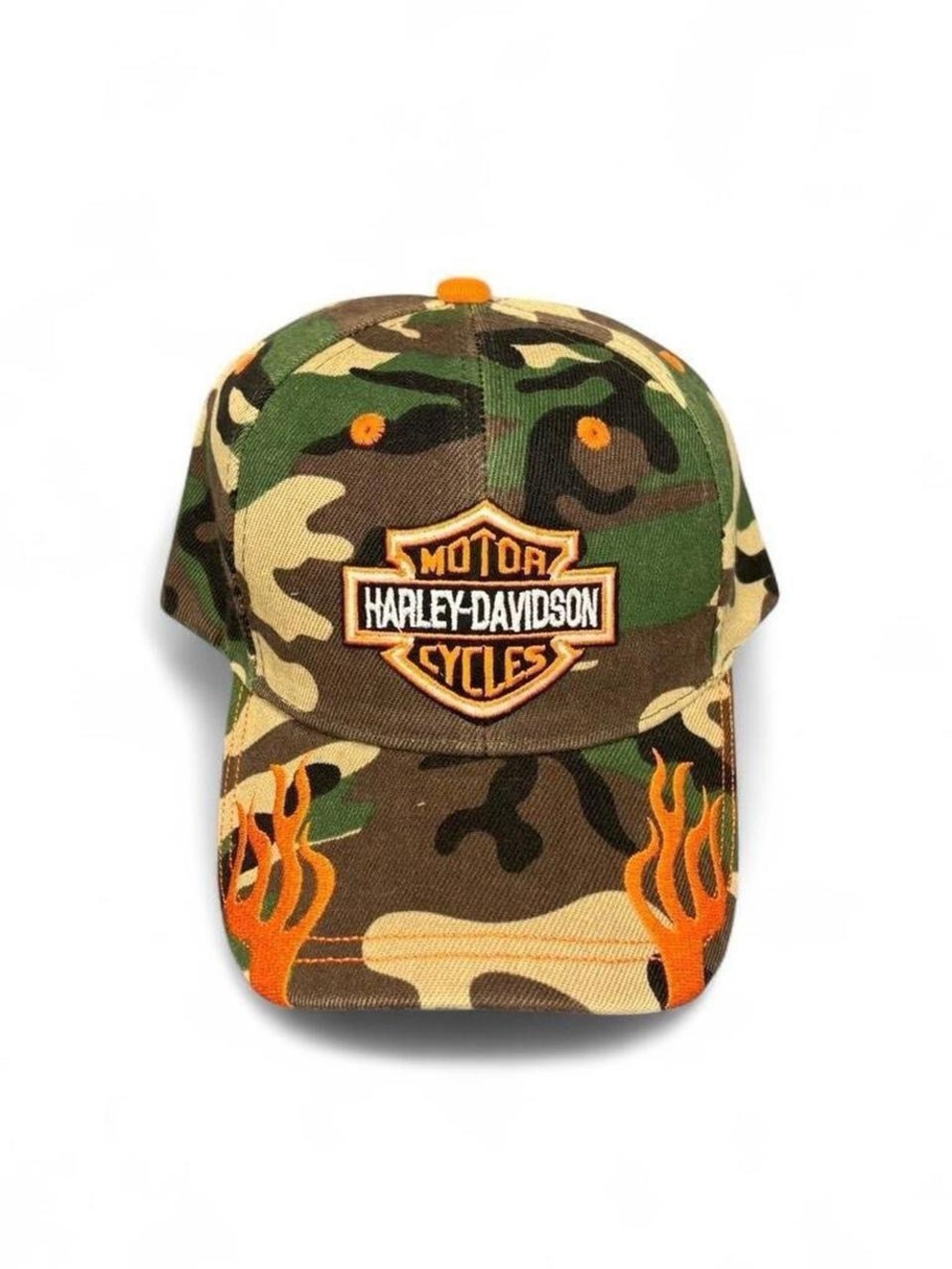 VTG Y2K Harley Davidson Camo Flame cap hat outdoors hunting